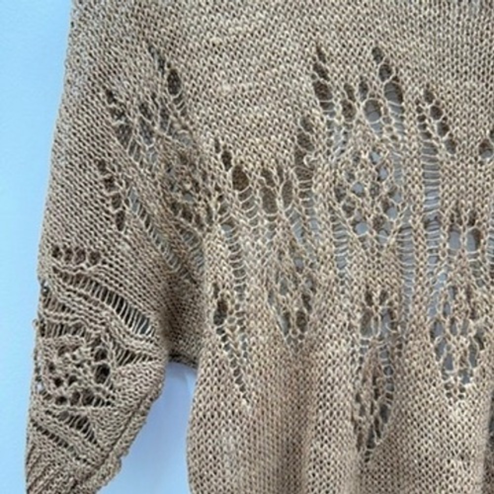 Nic + Zoe Crochet Knit Sweater Top Brown Open Weave Womens PS Short Sleeve Boho‎ - Picture 3 of 12